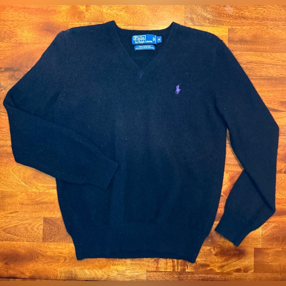 Polo Ralph Lauren Navy V Neck Lambswool Sweater Mens Medium